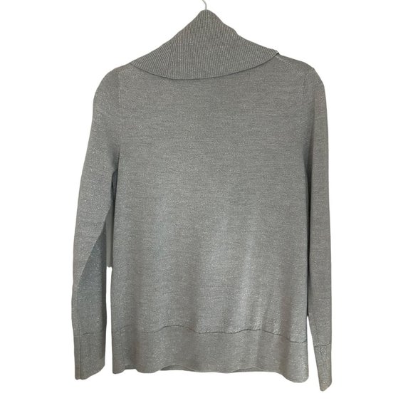 New w/tagsTalbots Sz.Medium Muted Silver Metallic Sweater Cowl Merino Wool - Picture 2 of 10